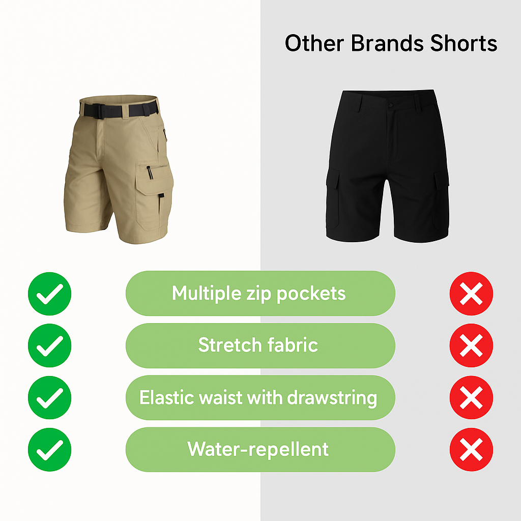 Herren Outdoor Shorts mit 6 Reißverschlusstaschen - FlexTrek Cargo Shorts