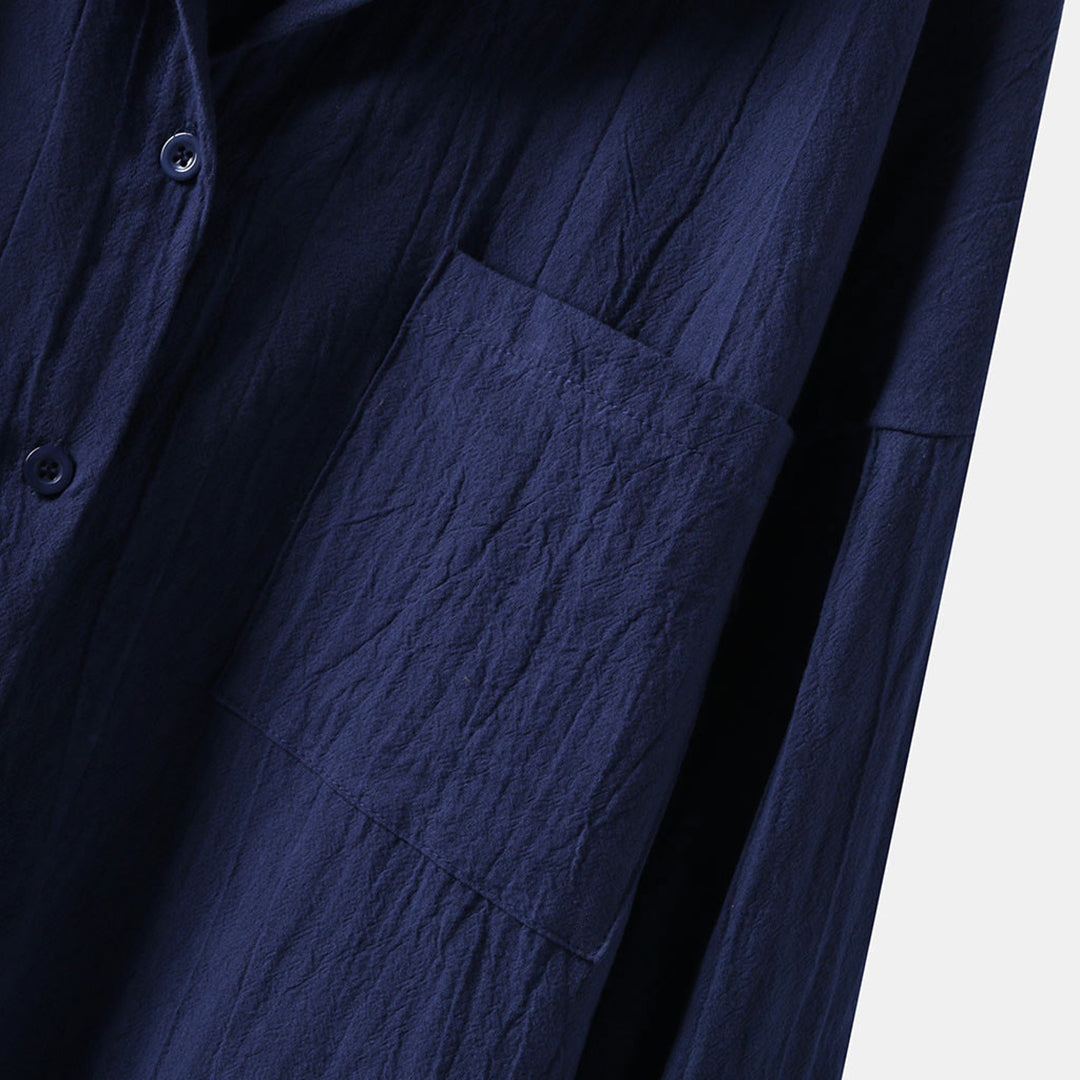 Luftige Damenbluse mit langen Ärmeln und Vordertaschen – Selene