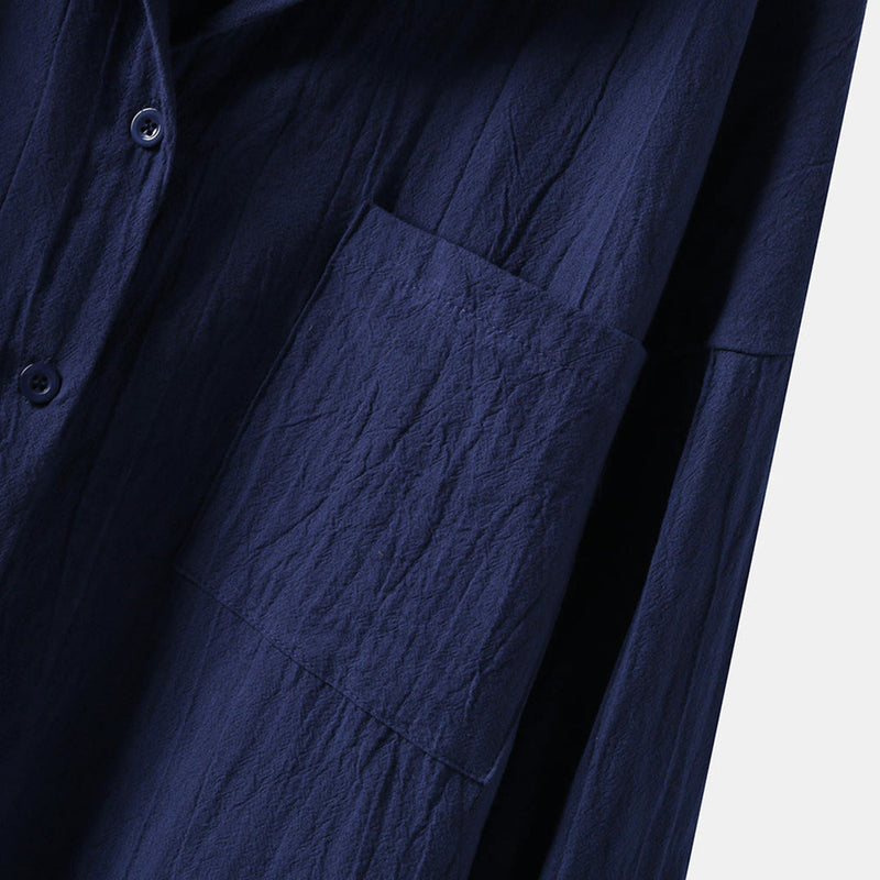 Luftige Damenbluse mit langen Ärmeln und Vordertaschen – Selene