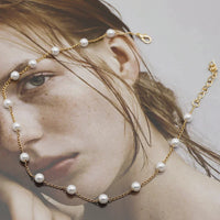 Goldene Perlenkette für Damen, modische Halskette, Hochzeitsschmuck, Party-Accessoire.