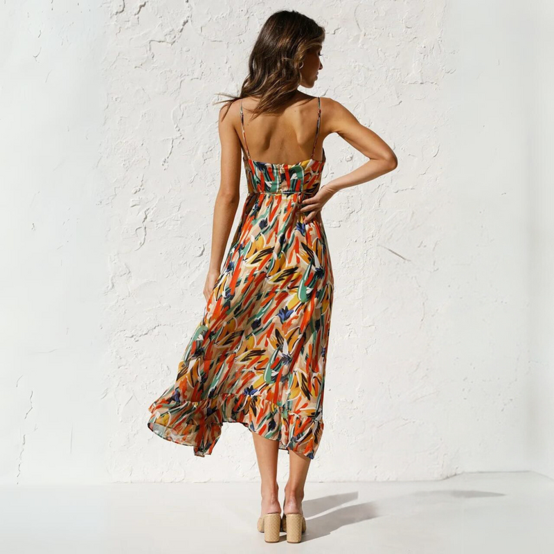 Sommerkleid mit Muster und Rückenfrei-Design – Elora