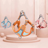 Dreifarbige Hundegeschirre in Orange, Blau und Rosa, verstellbar, atmungsaktiv, für Haustiere.