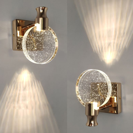 Runde Kristall-Wandleuchte, goldfarben, modernes Design, LED-Beleuchtung, dekorative Innenleuchte.