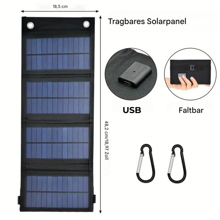 Tragbares faltbares Solarpanel mit USB-Anschluss, 48,2 cm, ideal für Outdoor-Aktivitäten.