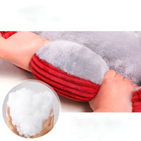 Weiches graues und rotes Plüsch-Haustierbett, luxuriöses Kissen, gemütlich und stilvoll.