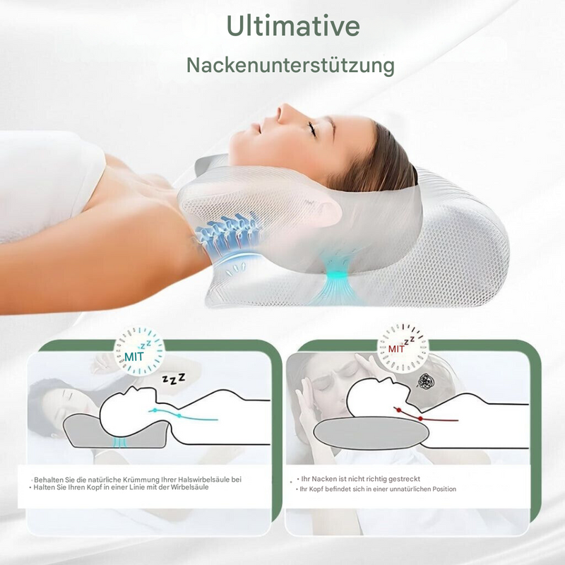 Ultimatives Nackenstützkissen, ergonomisch, weiß, für besseren Schlaf und Wirbelsäulenunterstützung.