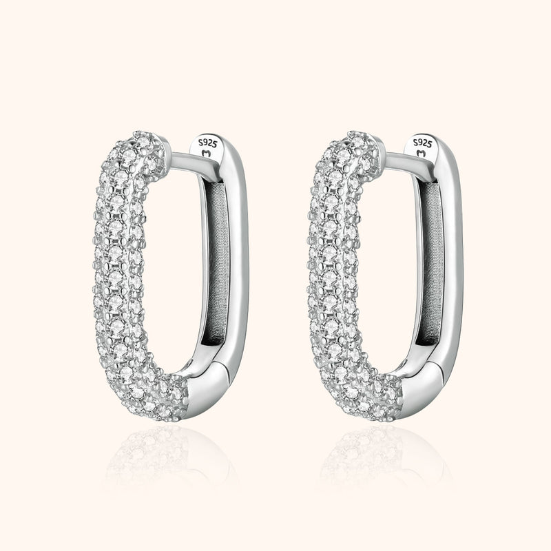 Silberne Creolen Ohrringe mit Zirkonia, rechteckig, 925 Sterling Silber, eleganter Schmuck.