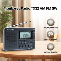 Tragbares Radio TX32, AM/FM/SW, Schwarz, LCD-Display, Mehrsprachig, Lange Akkulaufzeit