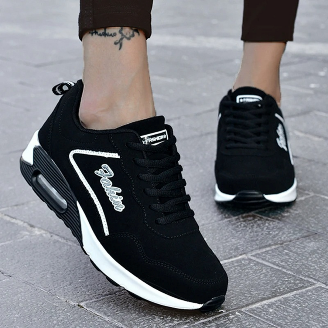 Schwarze Damen-Sneaker, leicht, wasserdicht, atmungsaktiv, ideal für Sport und Freizeit.