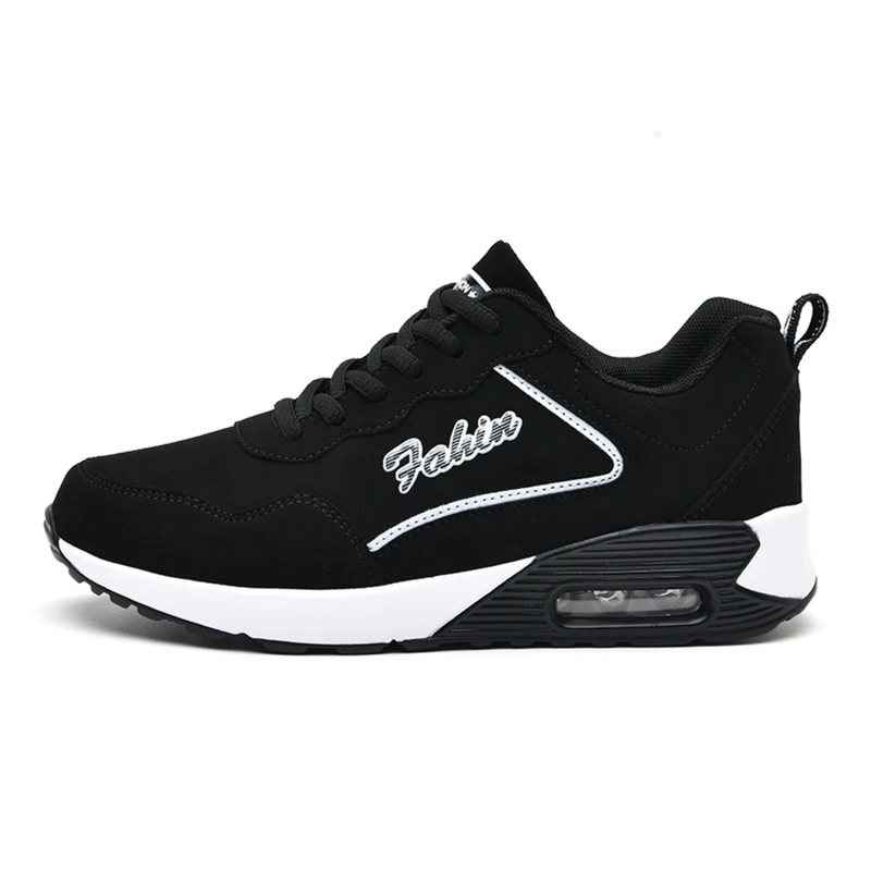 Schwarze Damen-Sneaker, leicht, wasserdicht, atmungsaktiv, sportlich.