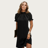 Schwarzes Midi-Abendkleid mit Puffärmeln - Amber