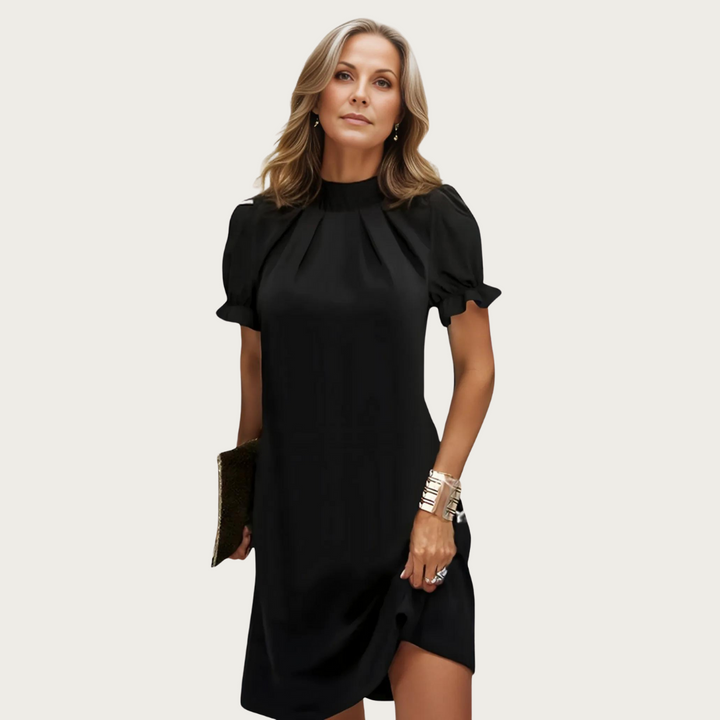 Schwarzes Midi-Abendkleid mit Puffärmeln - Amber