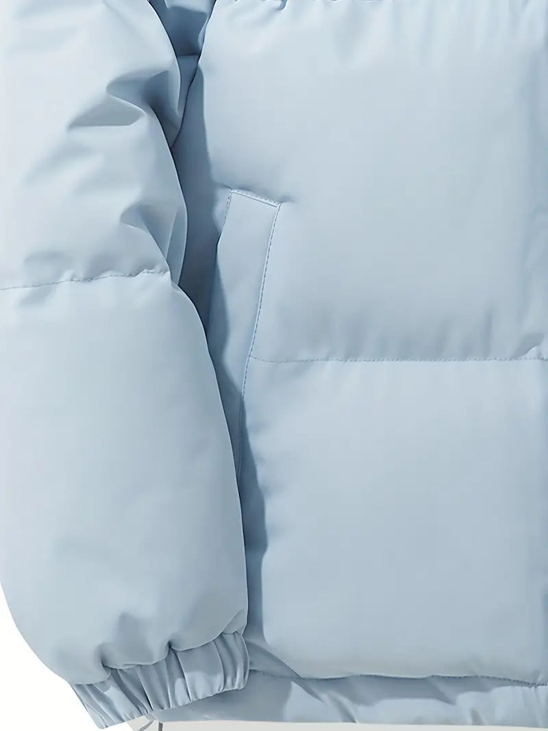 Blaue Kapuzenjacke, klassisches Design, warm, Wintermode, Emerson, Daunenoptik, Herrenbekleidung.