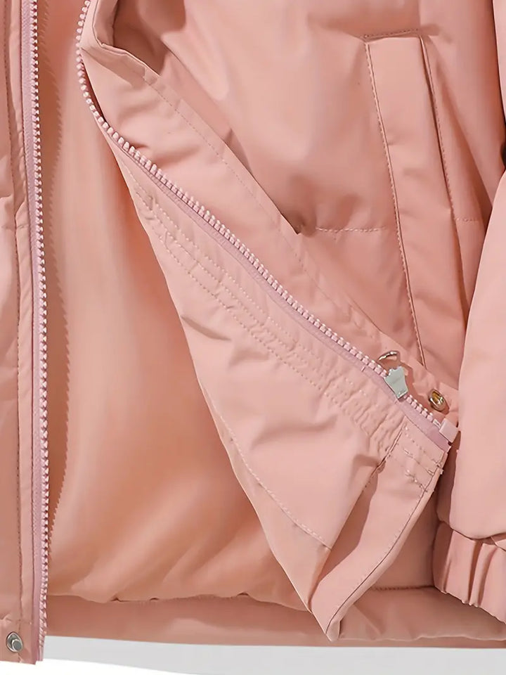 Rosa Kapuzenjacke Damen, klassisches Design, warm, Reißverschluss, Wintermode, Emerson.