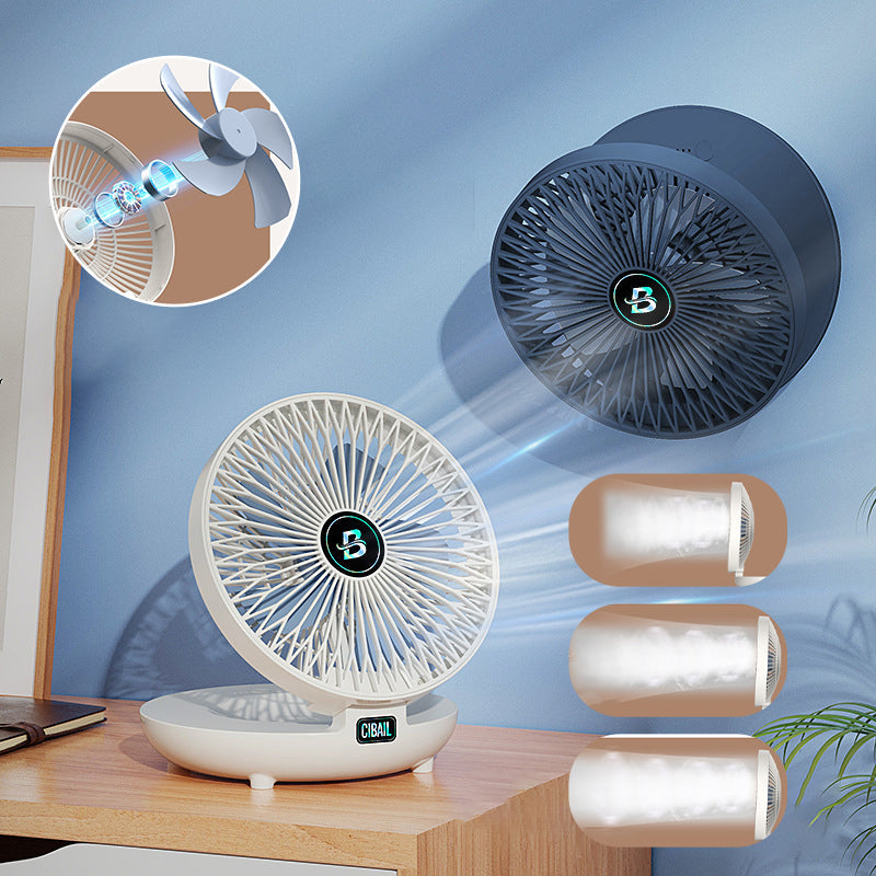 Weißer und blauer Tischventilator, USB-betrieben, leise, tragbar, für Büro und Zuhause.