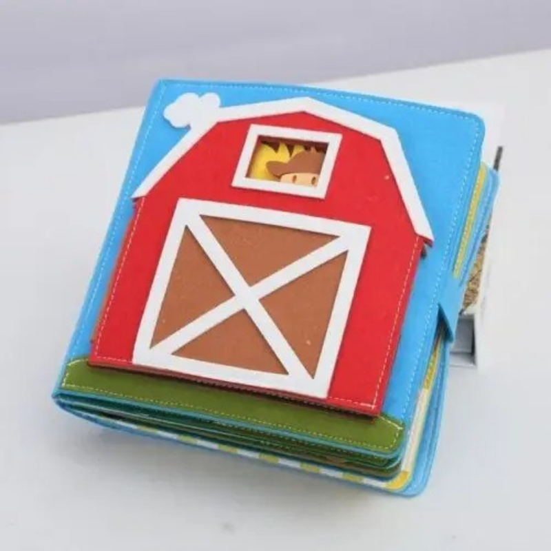 Buntes Filz-Bilderbuch mit Bauernhof-Motiv, ideal für Kinder, pädagogisches Spielzeug.