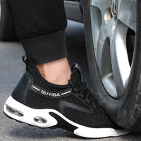 Schwarze GUYISA Sicherheitsschuhe, atmungsaktiv, rutschfest, stoßdämpfend, für Arbeitsschutz.