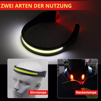 Schwarze LED-Stirnlampe und Nackenlampe, wiederaufladbar, für Outdoor-Aktivitäten.