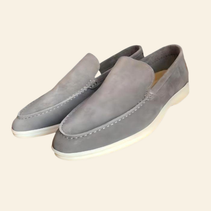 Graue Wildleder-Slipper für Herren, elegante Freizeitschuhe, rutschfeste Sohle.