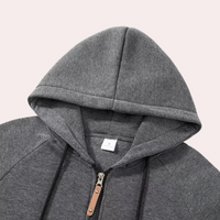 Grauer Kapuzenpullover aus Baumwolle mit Reißverschluss und Kordelzug, Unisex, Freizeitmode.