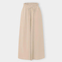 Beige Damenhose, weites Bein, elastischer Bund, modisch, bequem, ideal für Freizeitkleidung.