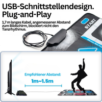 USB-Tanzmatte mit Plug-and-Play, 1,7m Kabel, idealer Abstand 1-1,5m, für PC-Spiele.