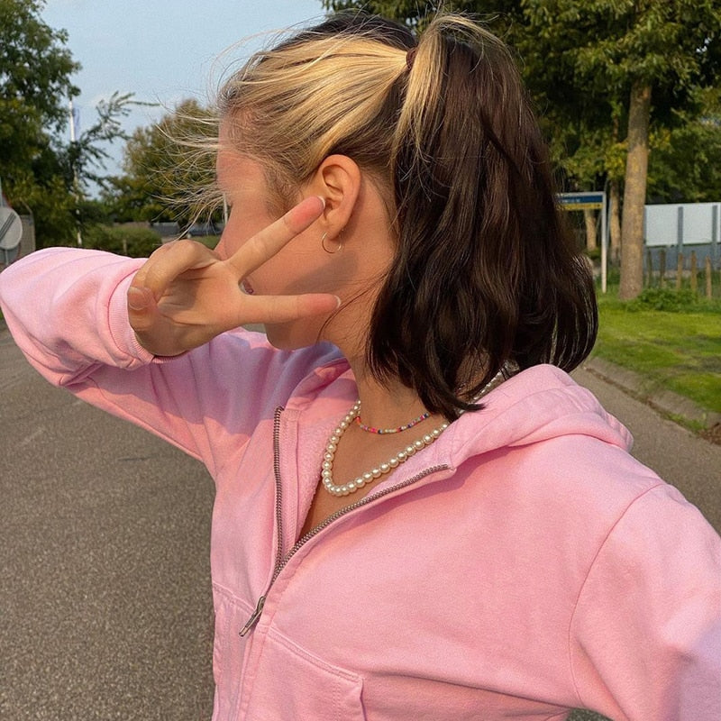 Herbstliche Trendige Figurbetonte Damen Cropped Zip-Up Hoodie mit Kapuze – Alina