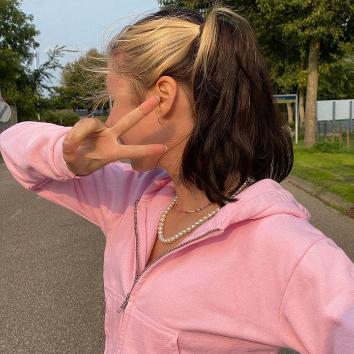 Herbstliche Trendige Figurbetonte Damen Cropped Zip-Up Hoodie mit Kapuze – Alina