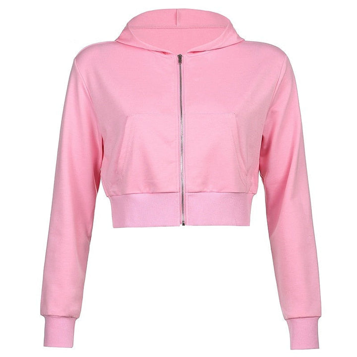 Herbstliche Trendige Figurbetonte Damen Cropped Zip-Up Hoodie mit Kapuze – Alina