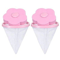 Zwei rosa Blüten-Waschmaschinen-Flusenfänger, Kunststoff, effizienter Wäscheschutz.