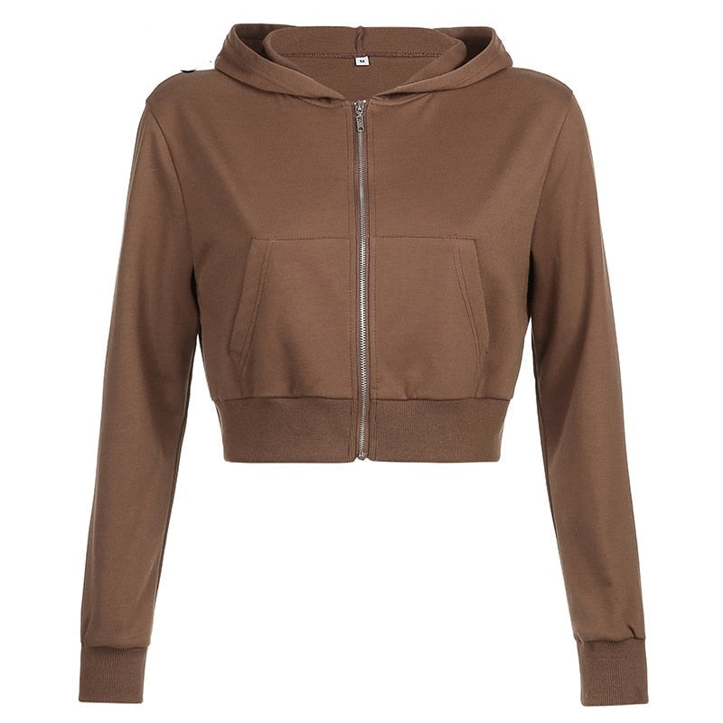 Herbstliche Trendige Figurbetonte Damen Cropped Zip-Up Hoodie mit Kapuze – Alina