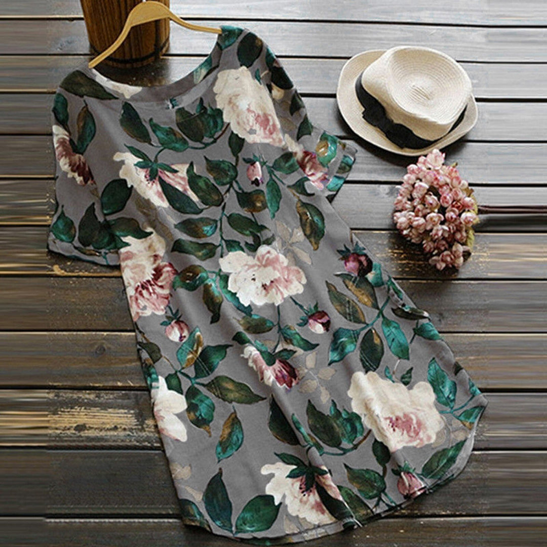 Blumiges Sommer Freizeitkleid mit kurzen Ärmeln für Damen – Malina