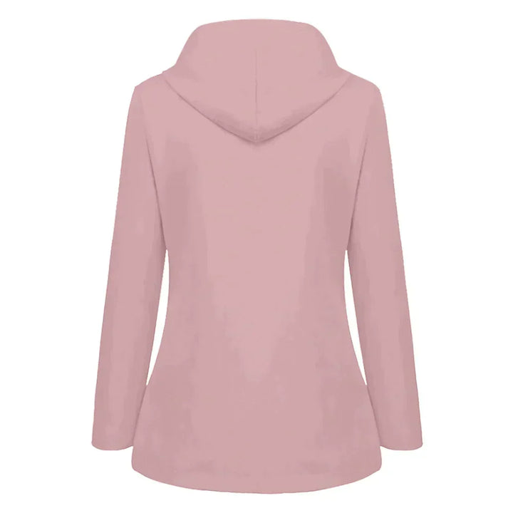 Rosa Damen-Hoodie, langärmelig, Kapuze, Freizeitmode, weiches Material, Rückansicht.