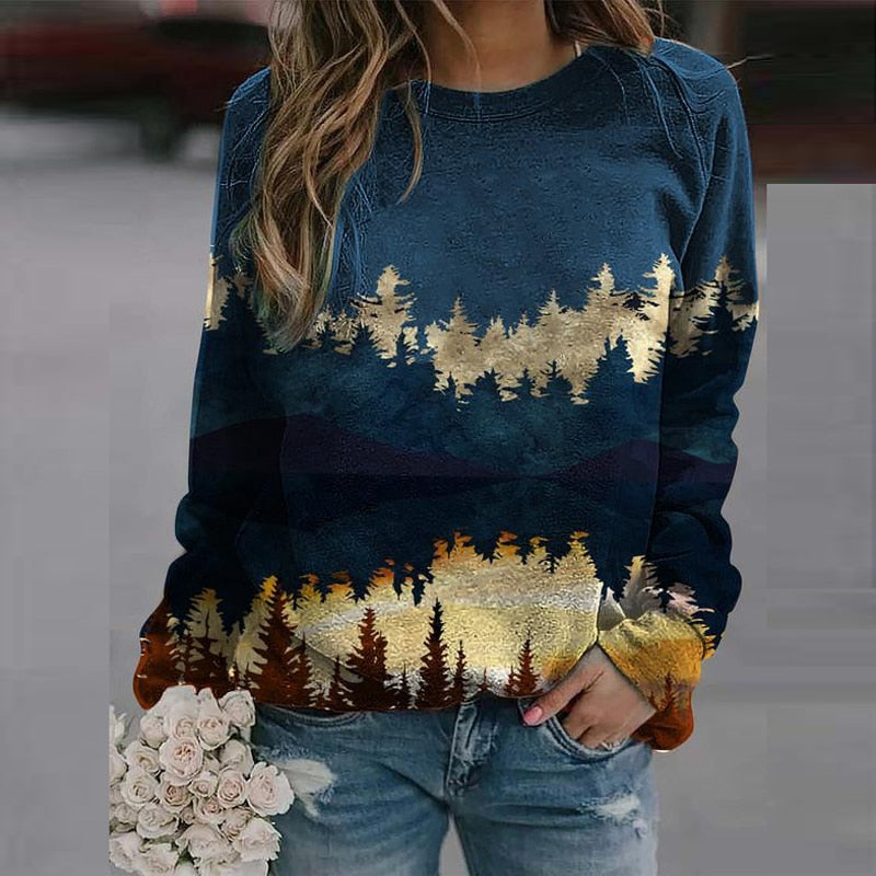 Damen-Pullover mit herbstlichem Landschafts-Print – Alina
