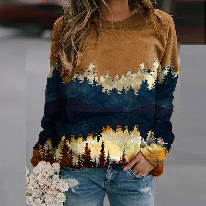 Damen-Pullover mit herbstlichem Landschafts-Print – Alina