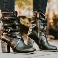 Leren Damen Stiefeletten mit Orthopädischem Absatz – Chiara