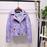 Herbstliche bestickte Damen Kunstlederjacke im Bikerstil – Eleonora