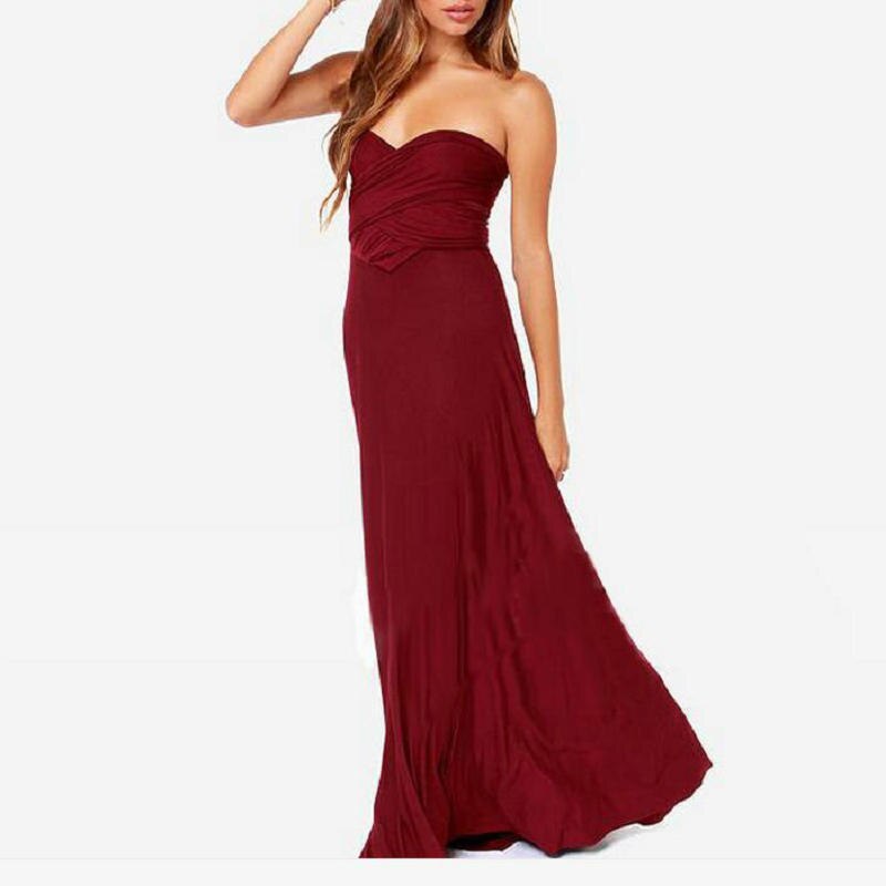 Damen Abendkleid, schulterfrei, burgunderrot, bodenlang, elegant, Partykleid, festlich.