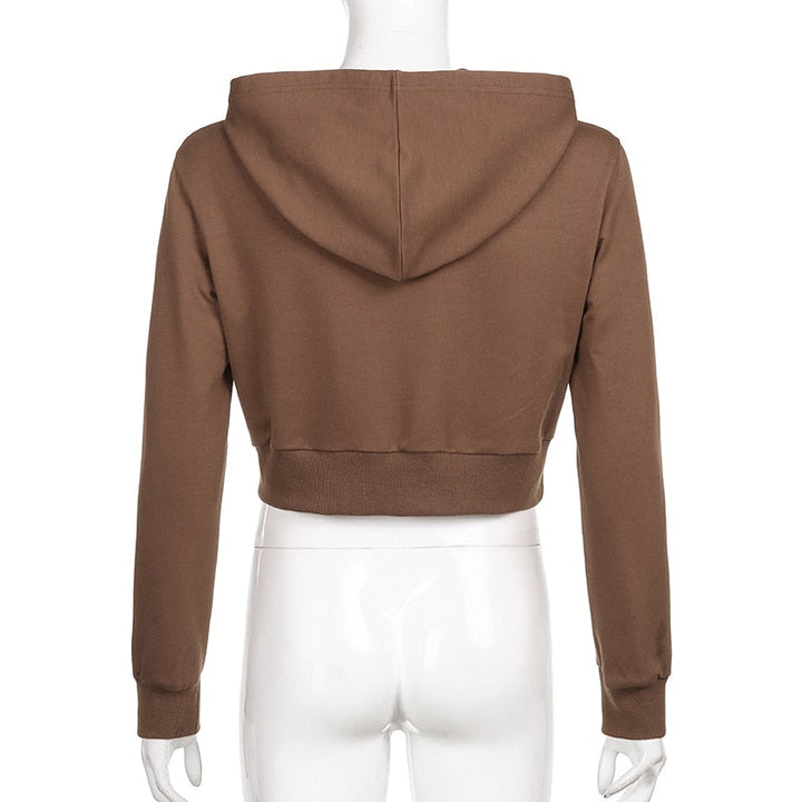 Herbstliche Trendige Figurbetonte Damen Cropped Zip-Up Hoodie mit Kapuze – Alina
