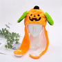Kürbis-Halloween-Mütze aus Plüsch, orange mit grünen Ohren, lustiges Kostüm-Accessoire.