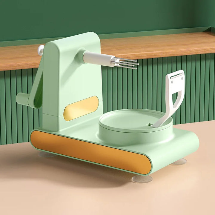 Handbetriebene grüne Apfelschälmaschine, multifunktional, Küchenwerkzeug, modernem Design.