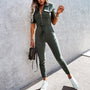 Herbstlicher Kurzarm- und figurbetonter Cargo-Jumpsuit Damen – Malina