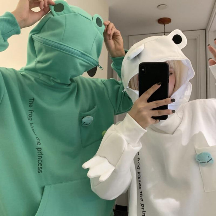 Unisex-Kapuzenpullover mit Frosch-Design – Herbstlicher Froggy-Zauber