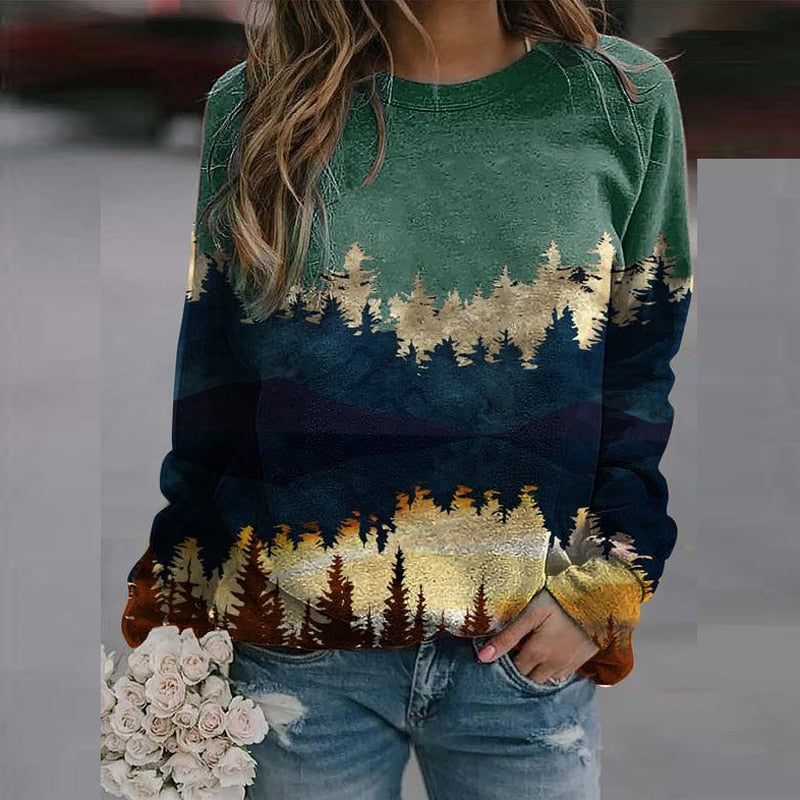 Damen-Pullover mit herbstlichem Landschafts-Print – Alina