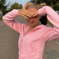 Herbstliche Trendige Figurbetonte Damen Cropped Zip-Up Hoodie mit Kapuze – Alina