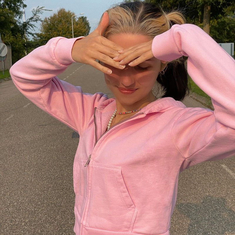 Herbstliche Trendige Figurbetonte Damen Cropped Zip-Up Hoodie mit Kapuze – Alina