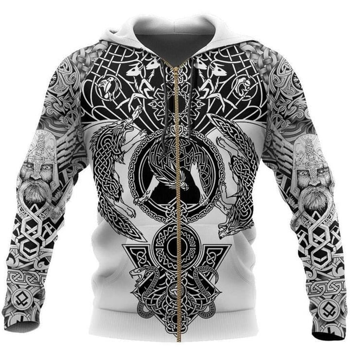 Herbstlicher Viking-Hoodie mit Runen- und Krieger-Motiven – Eirik