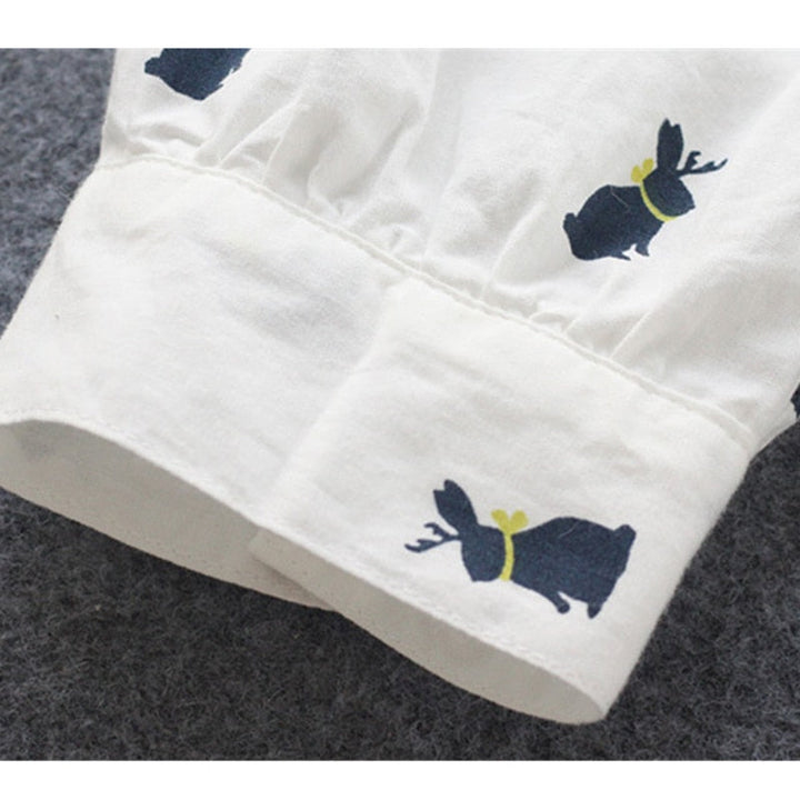 Herbstliches Shirtkleid mit Hasenprint und Reverskragen – Elina