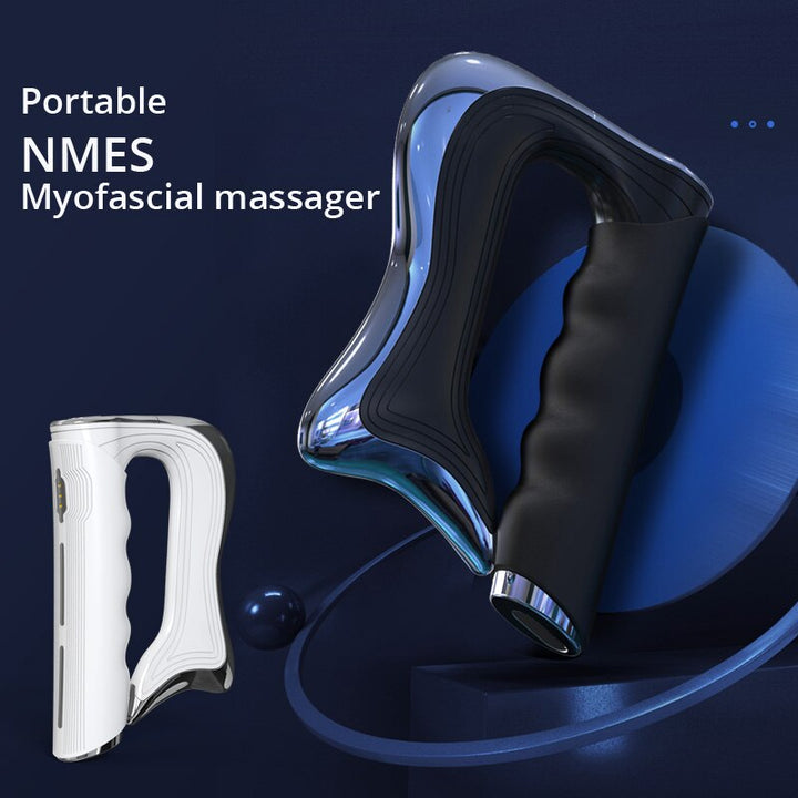 Tragbarer NMES-Myofaszial-Massager, schwarz und weiß, ergonomisches Design.