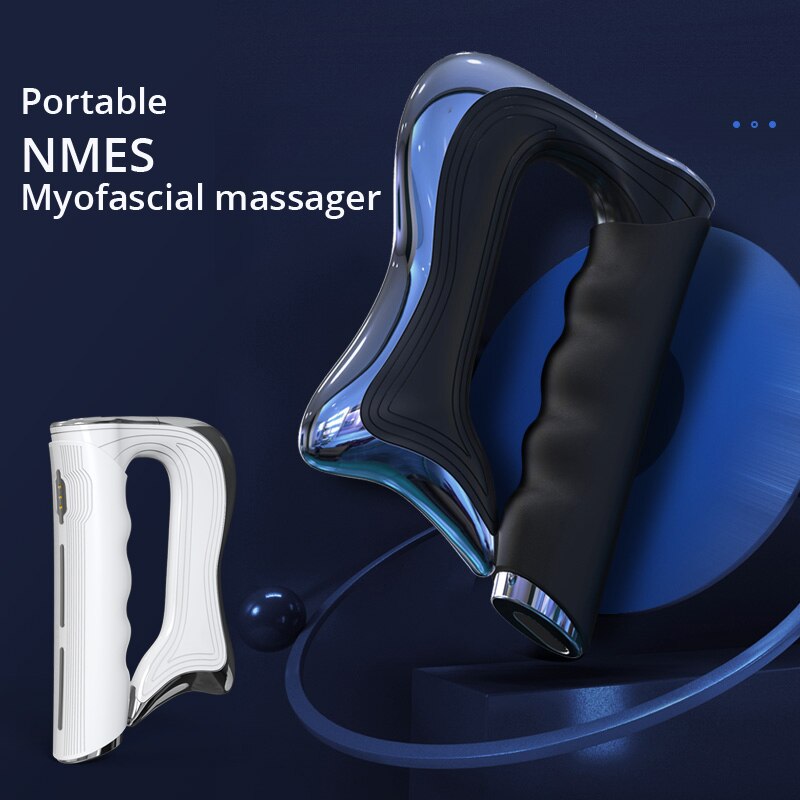 Tragbarer NMES-Myofaszial-Massager, schwarz und weiß, ergonomisches Design.